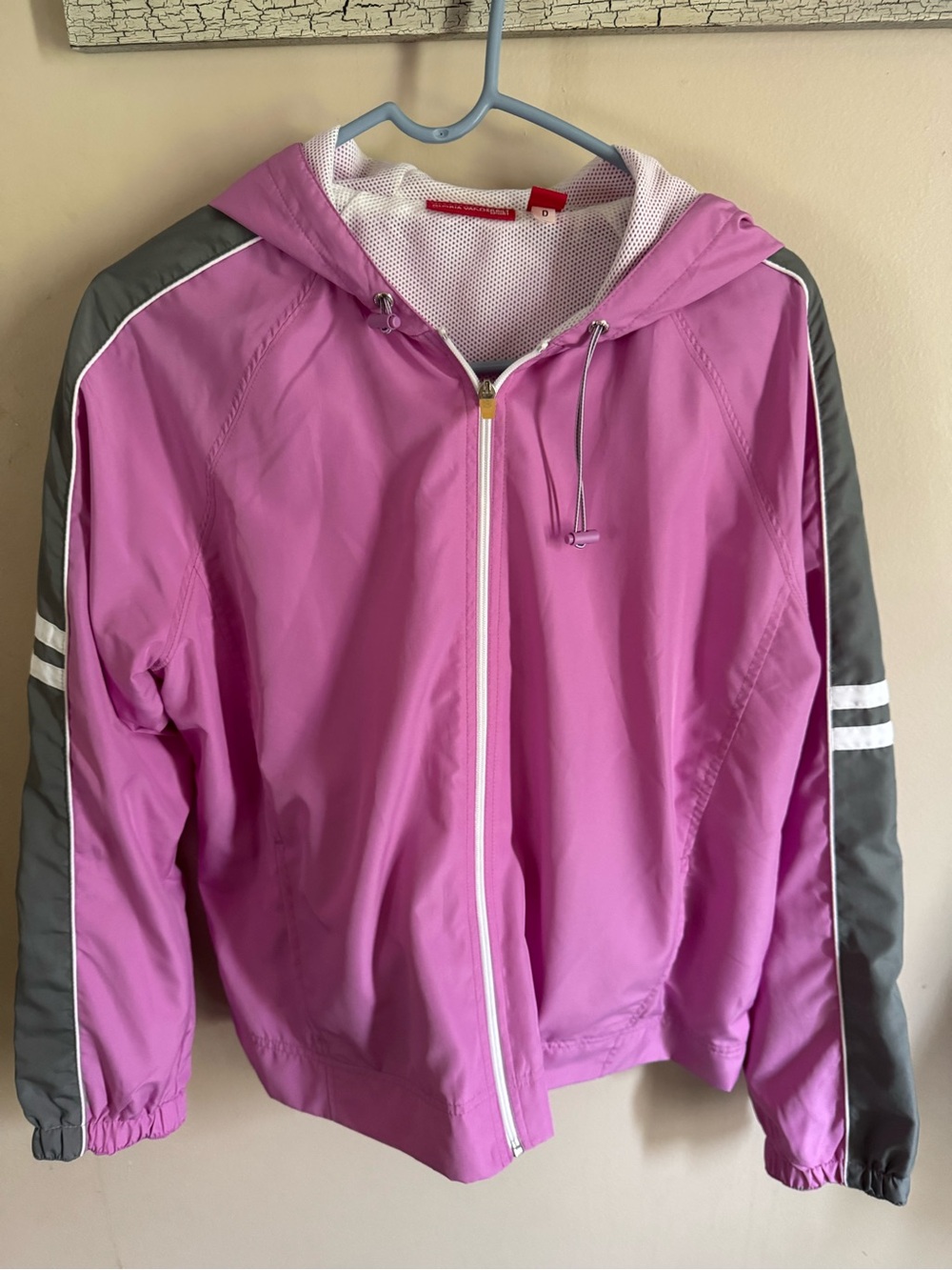 Gloria Vanderbilt Pink and Gray Hooded Bomber Jacket Large Like new